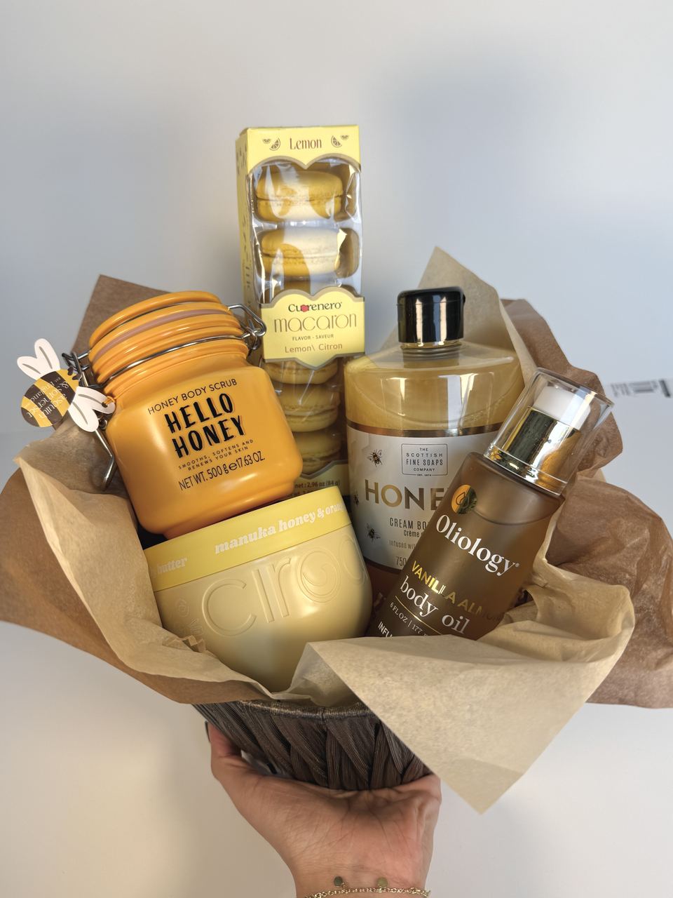 Golden honey-inspired gift basket