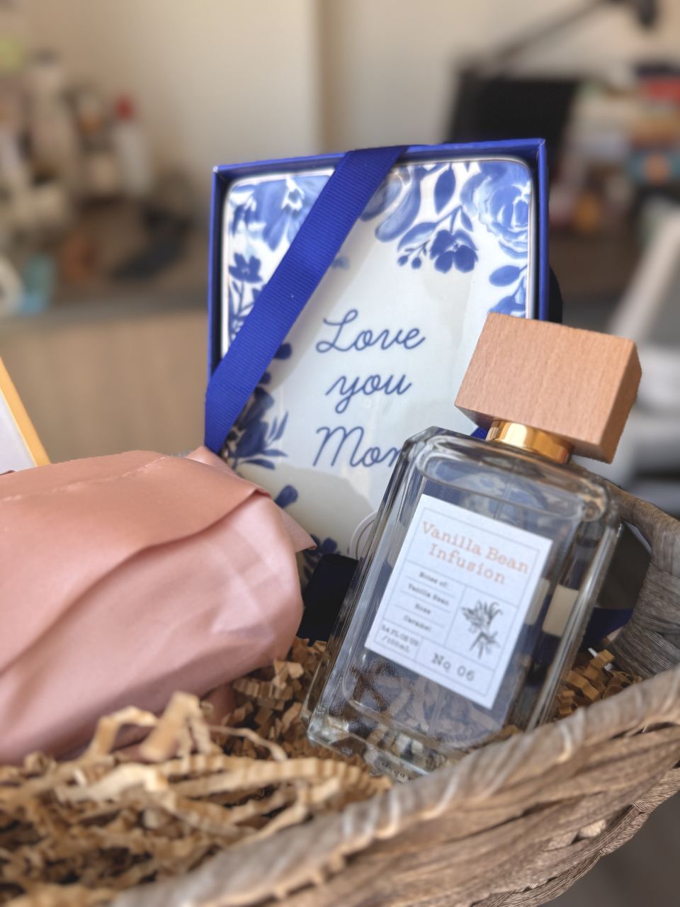 Mother's Day basket with fragrance and keepsake